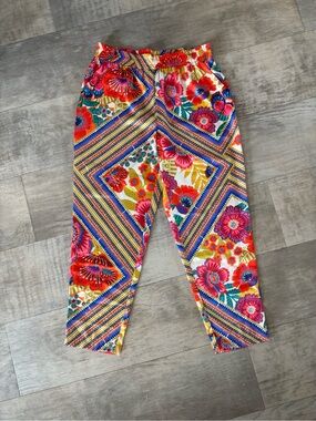 Lavender Brown Bold Floral Geo-Stripe Leggings - Pink Red Yellow Blue